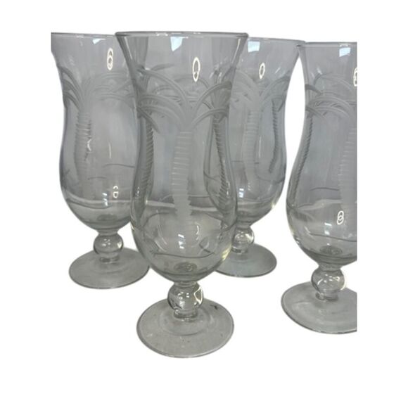 4 Rolf Etched Palm Tree Tropical Hurricane Cocktail Glasses - Picture 2 of 4